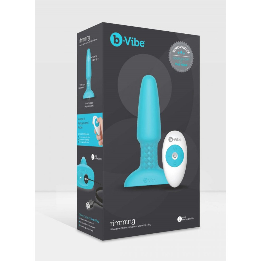Анальная пробка с вибрацией и имитацией римминга b-Vibe Rimming Plug 2, голубая, 15 х 3.8 см фото №9 — секс игрушки: Украина, NO TABOO