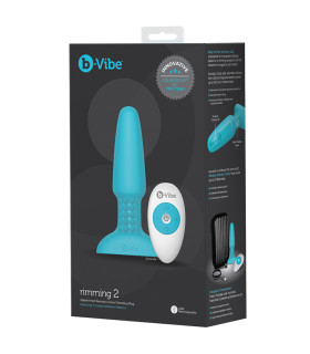 Анальная пробка с вибрацией и имитацией римминга b-Vibe Rimming Plug 2, голубая, 15 х 3.8 см - No Taboo
