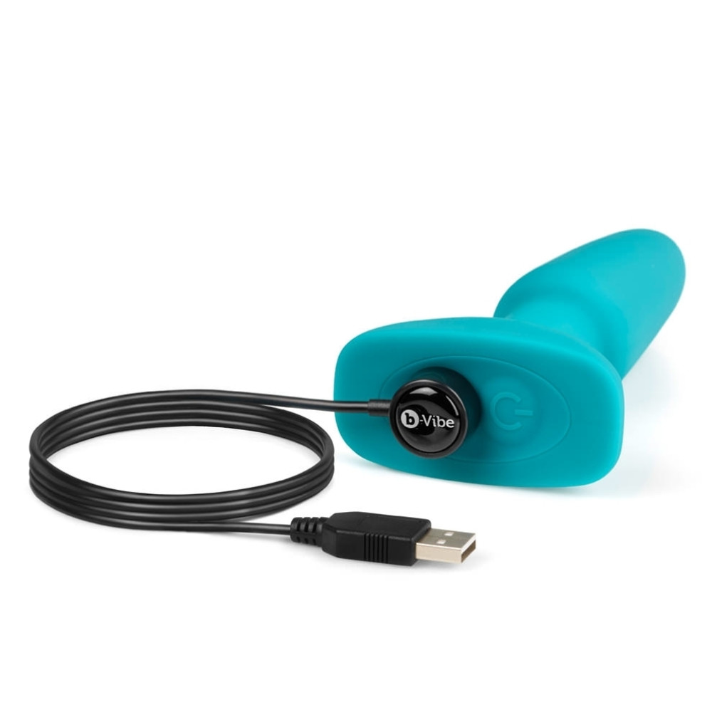 Анальная пробка с вибрацией и имитацией римминга b-Vibe Rimming Plug 2, голубая, 15 х 3.8 см фото №6 — секс игрушки: Украина, NO TABOO