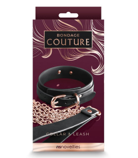 Ошейник с поводком-цепочкой NS Novelties Bondage Couture, из кожзаменителя, черный - No Taboo