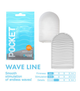 Міні мастурбатор нереалістичний Tenga Pocket Wave Line, з рельєфом, білий, 7.5 х 5.5 см - No Taboo