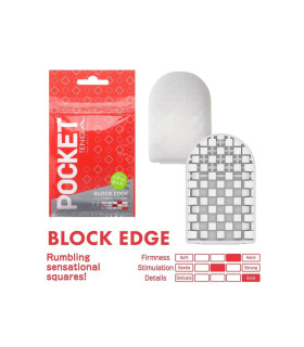 Міні мастурбатор нереалістичний Tenga Pocket Block Edge, з рельєфом, білий, 7.5 х 5.5 см - No Taboo