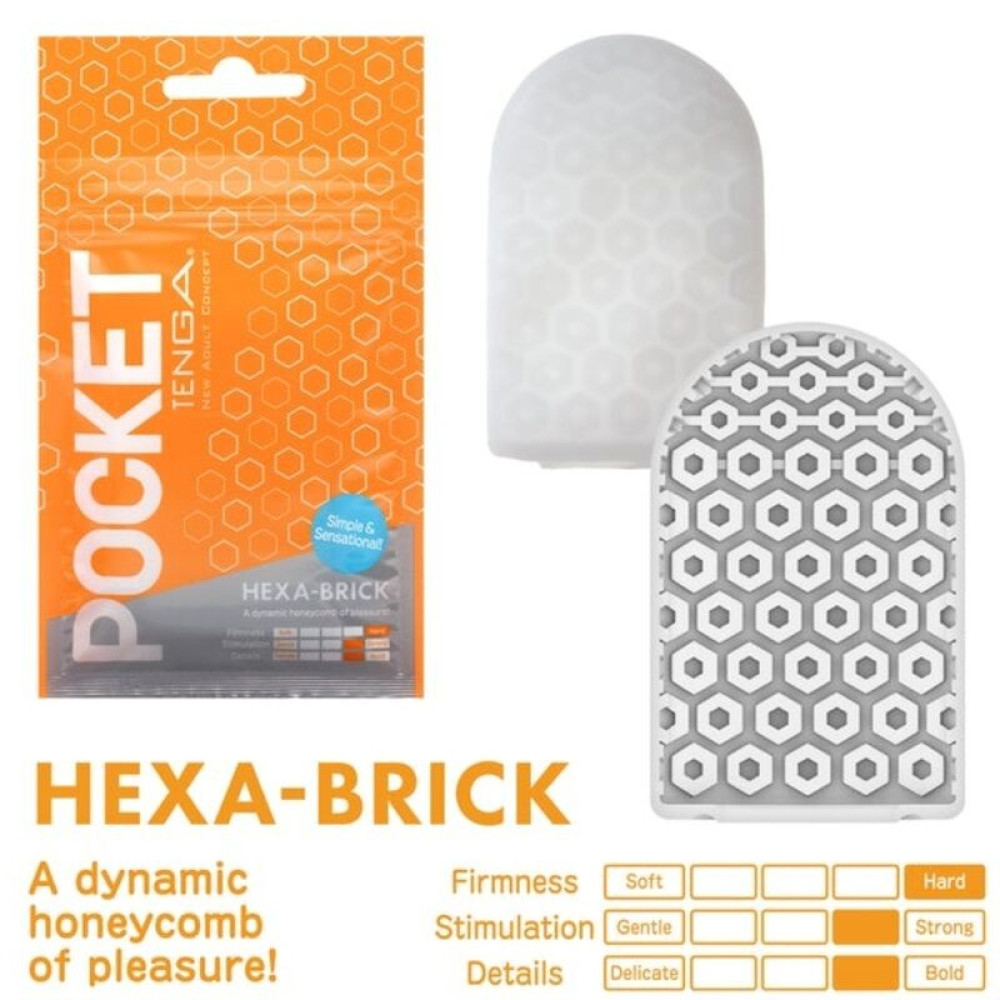 Мини мастурбатор нереалистичный Tenga Pocket Hexa-Brick, с рельефом, белый, 7.5 х 5.5 см фото №2 — секс игрушки: Украина, NO TABOO