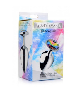 Анальная пробка с кристаллом L Booty Sparks, металлическая, серебряная, 9 х 4 см - No Taboo