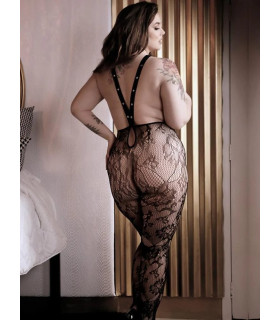 Бодистокинг сексуальный с открытой грудью Queen Size Floral Lace Fantasy Lingerie, черный - No Taboo