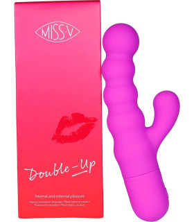 Вібратор-кролик рельєфний Double Up Miss V, силіконовий, фіолетовий, 18.3 х 3.4 см - No Taboo