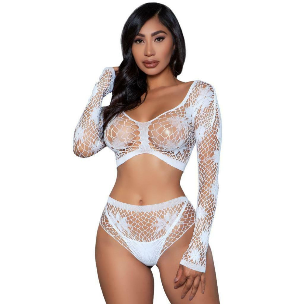 Комплект белья сексуальный One Size Floral Delight Be Wicked, с цветочными узорами, белый, фото №0 — секс шоп Украина, NO TABOO
