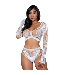 Комплект белья сексуальный One Size Floral Delight Be Wicked, с цветочными узорами, белый - No Taboo