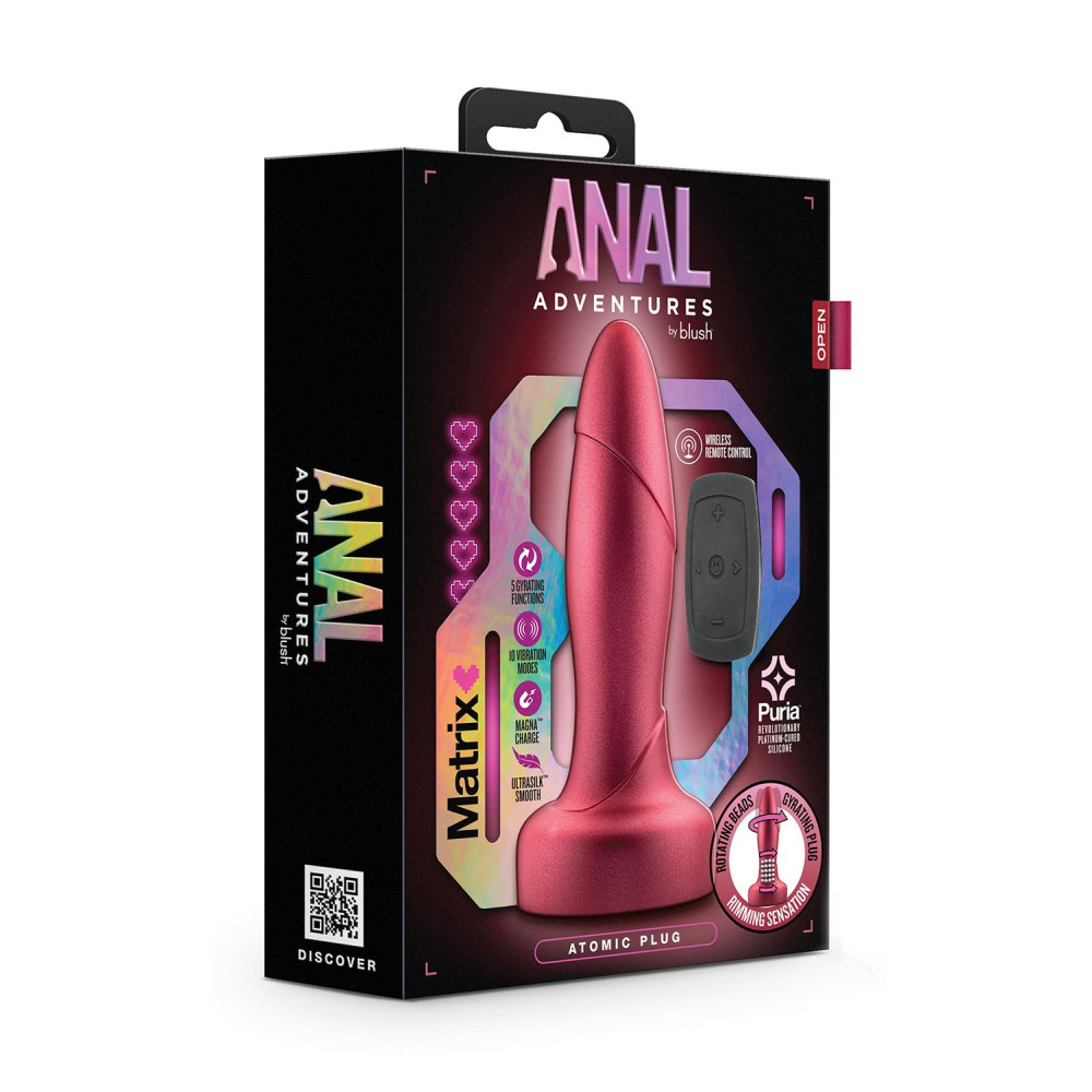 Анальный вибратор Blush Anal Adventures с пультом и вращающимися шариками, бордовый, 14.5 х 3.8 см фото №2 — секс игрушки: Украина, NO TABOO