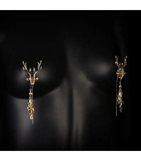 Зажимы для сосков в виде оленей Sevanda Stag Clamps, с подвесками, металлические, золотые - No Taboo