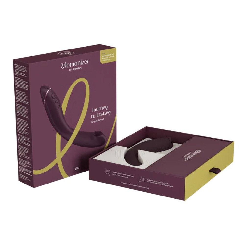 Вибратор для точки G Womanizer OG Aubergine с волновой стимуляцией, бордовый, 17.6 х 3.9 см фото №10 — секс игрушки: Украина, NO TABOO