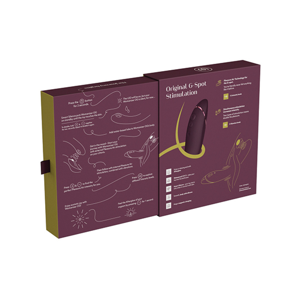 Вибратор для точки G Womanizer OG Aubergine с волновой стимуляцией, бордовый, 17.6 х 3.9 см фото №11 — секс игрушки: Украина, NO TABOO