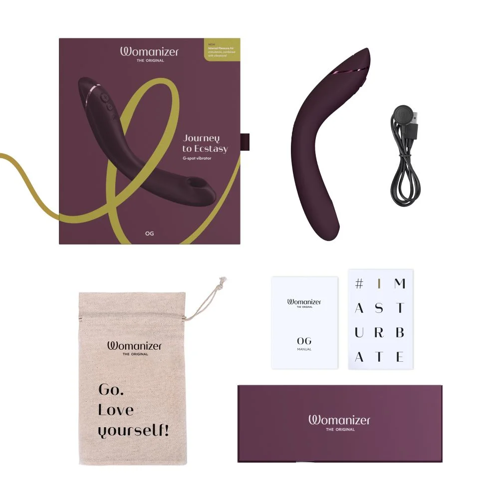 Вибратор для точки G Womanizer OG Aubergine с волновой стимуляцией, бордовый, 17.6 х 3.9 см фото №12 — секс игрушки: Украина, NO TABOO