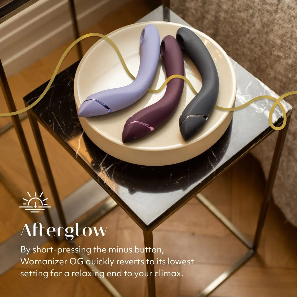 Вибратор для точки G Womanizer OG Aubergine с волновой стимуляцией, бордовый, 17.6 х 3.9 см фото №18 — секс игрушки: Украина, NO TABOO