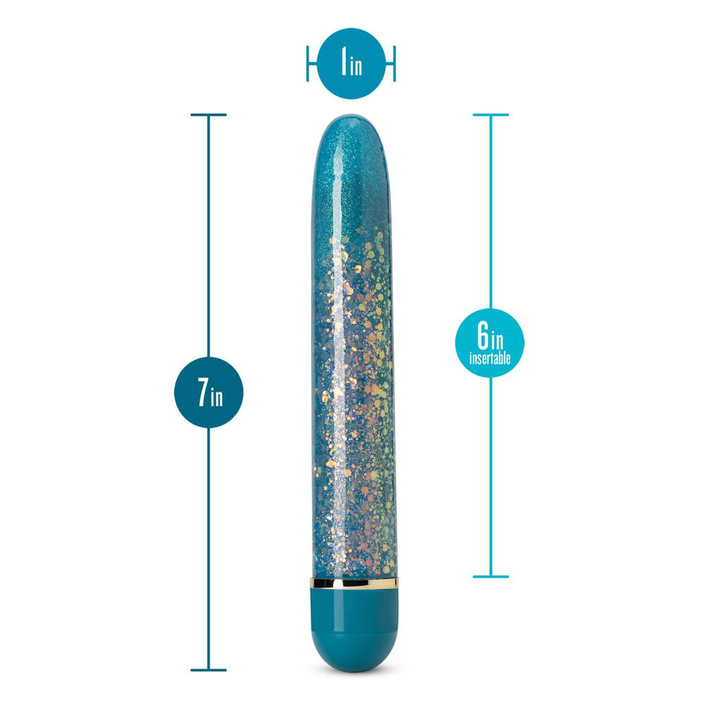 Вибратор с блестками Blush Etherial Periwinkle, голубой, 17.7 х 2.5 см фото №5 — секс игрушки: Украина, NO TABOO
