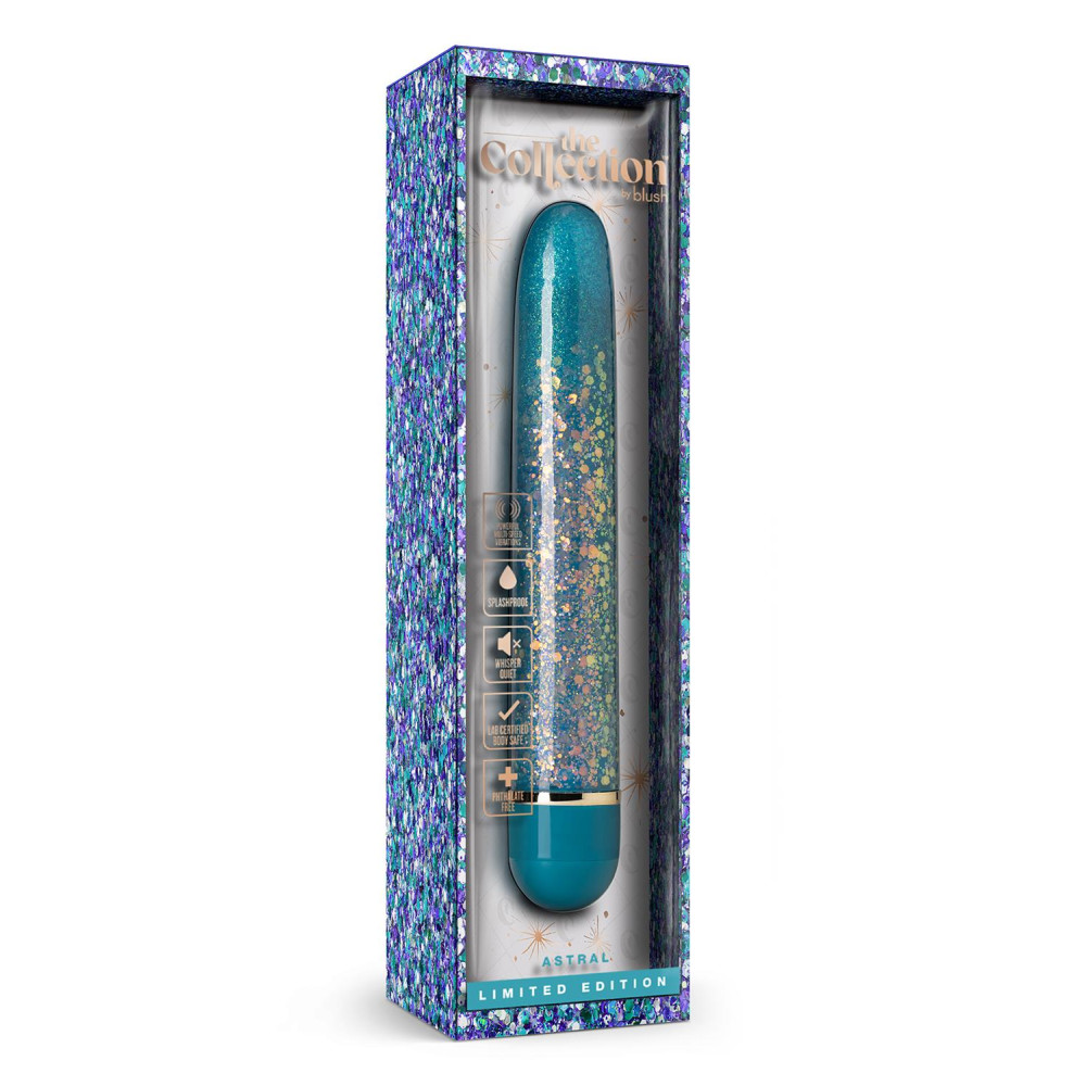 Вибратор с блестками Blush Etherial Periwinkle, голубой, 17.7 х 2.5 см фото №2 — секс игрушки: Украина, NO TABOO