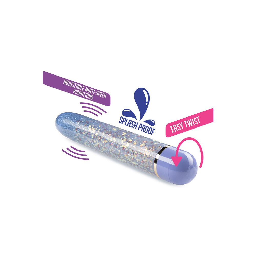 Вибратор с блестками Blush Etherial Periwinkle, фиолетовый, 17.7 х 2.5 см фото №4 — секс игрушки: Украина, NO TABOO