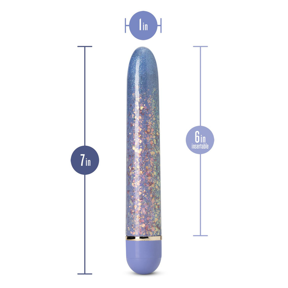 Вибратор с блестками Blush Etherial Periwinkle, фиолетовый, 17.7 х 2.5 см фото №5 — секс игрушки: Украина, NO TABOO