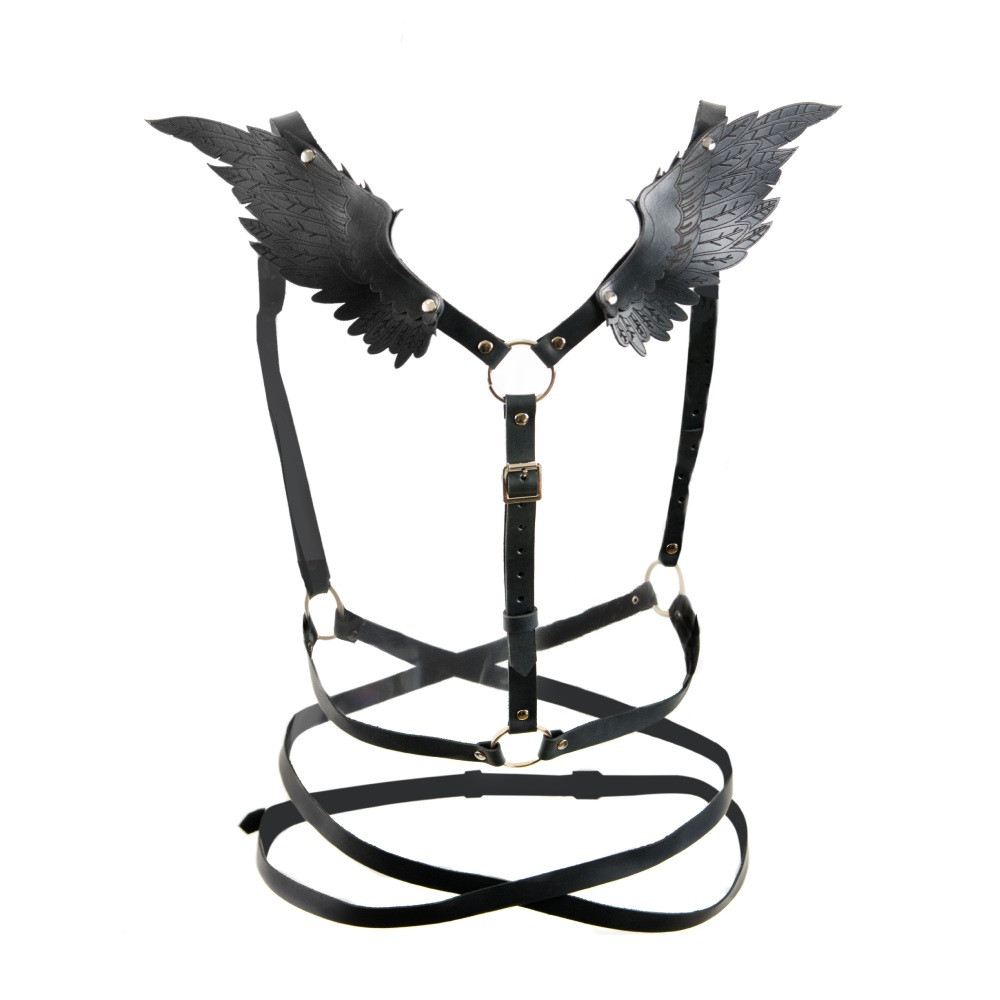 Портупея с крыльями One Size Black Angel 2, натуральная кожа, черная, фото №3 — секс шоп Украина, NO TABOO