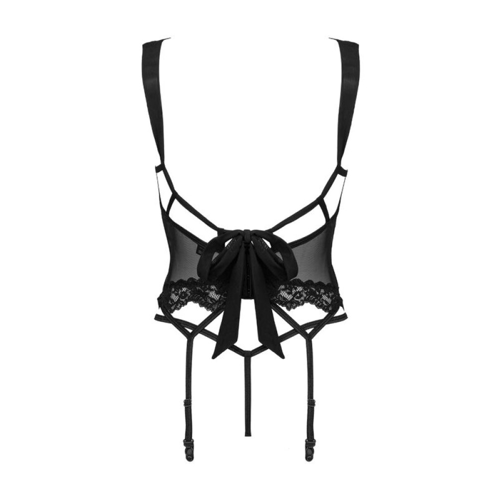 Сексуальный корсет Obsessive Setilla S/M, с открытой грудью, со стрингами, черный, фото №4 — секс шоп Украина, NO TABOO