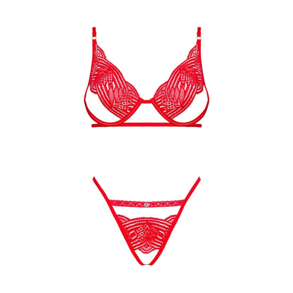 Комплект кружевной Obsessive Mellania S/M, с открытой интимной зоной, красный, фото №3 — секс шоп Украина, NO TABOO