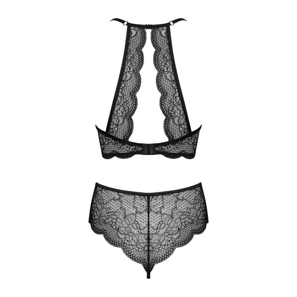 Эротичный комплект Obsessive Pearlove XS/S, с открытой грудью и интимной зоной, черный, фото №4 — секс шоп Украина, NO TABOO
