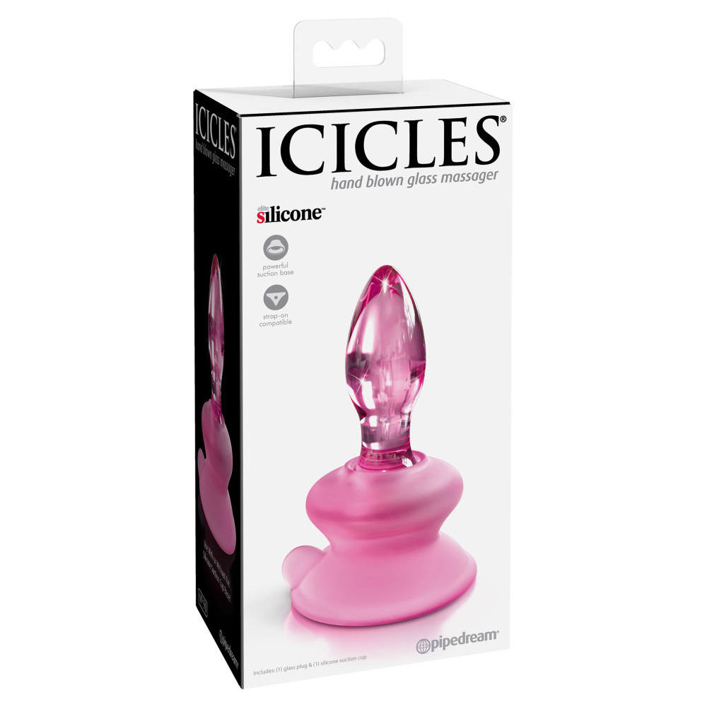Анальная пробка с присоской Icicles No. 90, стеклянная, розовая, 8 х 3.5 см фото №2 — секс игрушки: Украина, NO TABOO