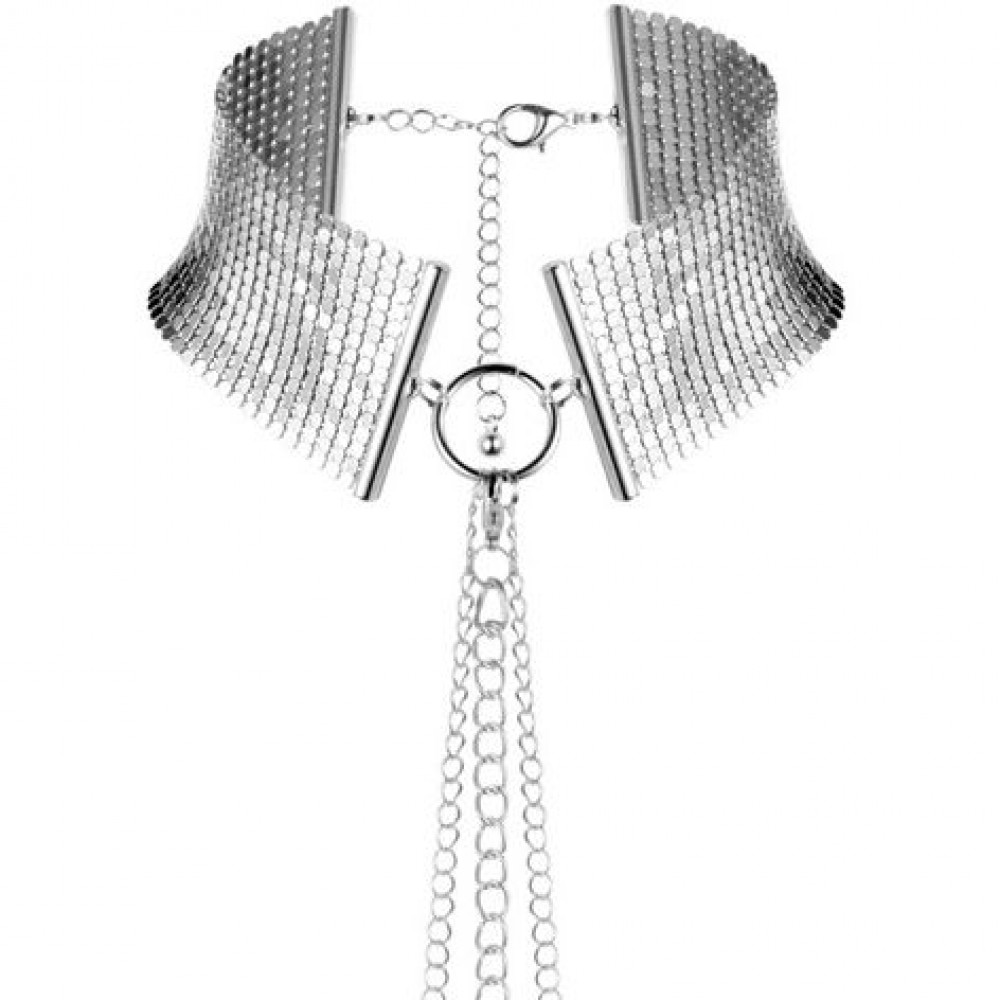 Колье-ошейник с цепочкой Bijoux Indiscrets, серебряное, 59 см, фото №3 — секс шоп Украина, NO TABOO