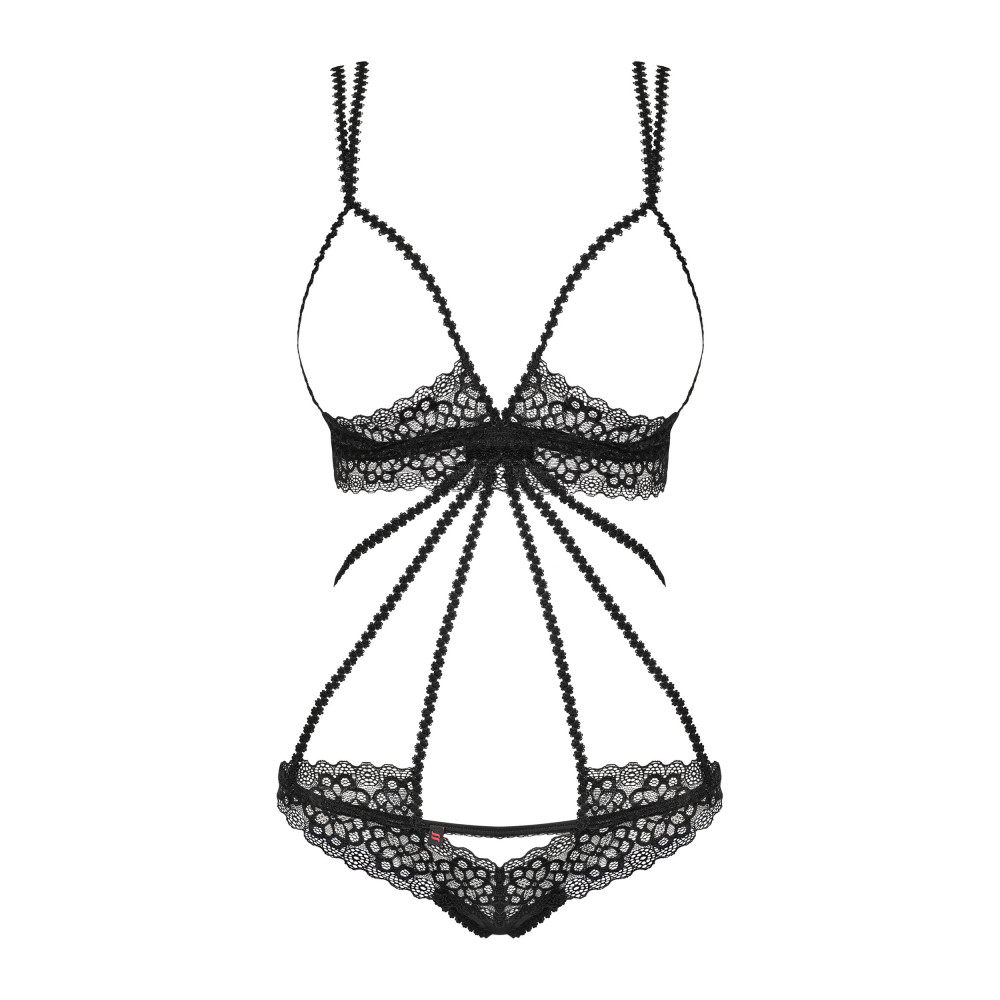 Эротичное боди Obsessive Liferia S/M, с открытой грудью, черное, фото №3 — секс шоп Украина, NO TABOO