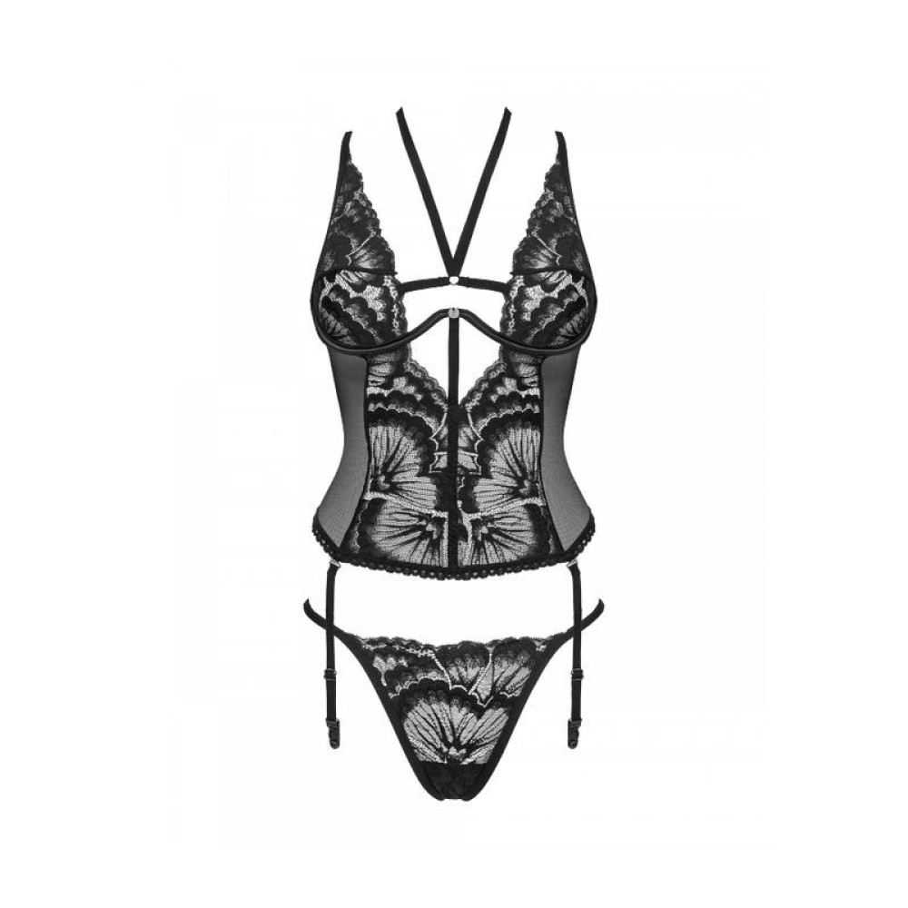 Эротичный корсет Obsessive Alessya M/L, со стрингами, черный, фото №3 — секс шоп Украина, NO TABOO