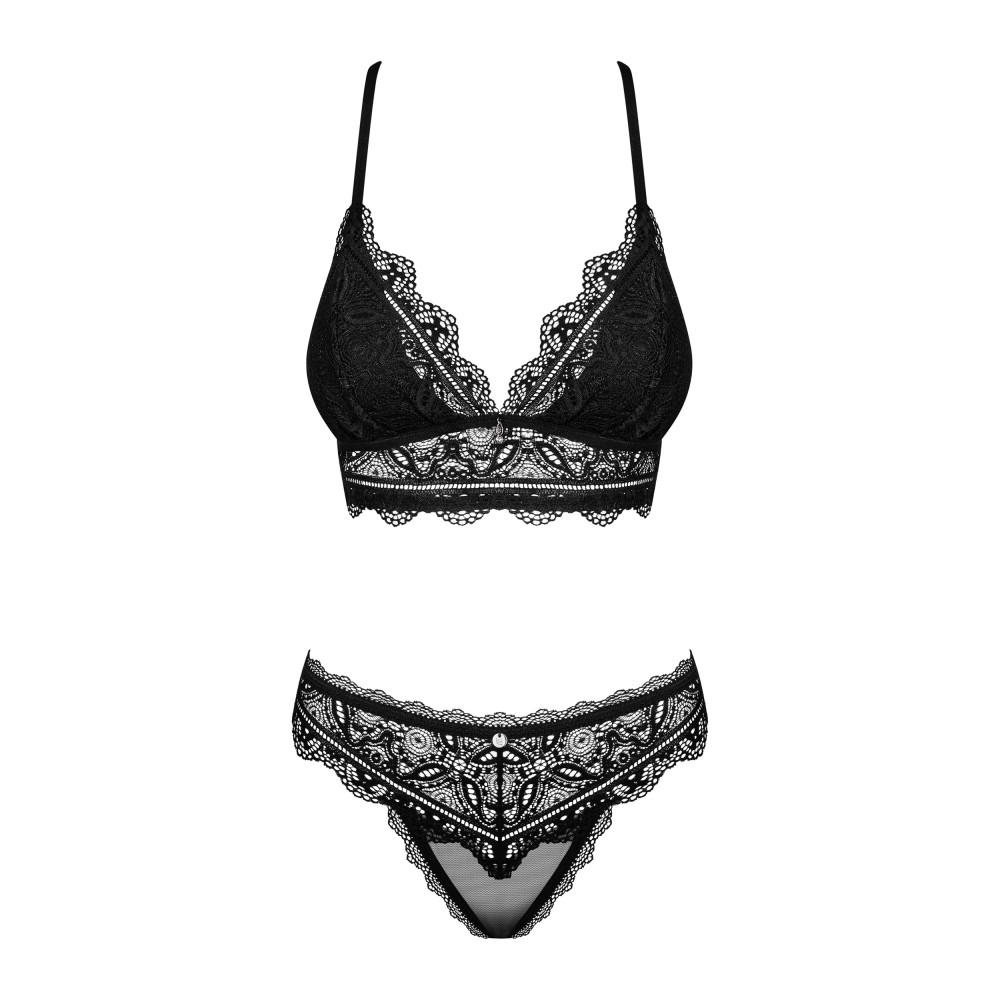 Комплект кружевного белья Obsessive Renelia S/M, черный, фото №3 — секс шоп Украина, NO TABOO