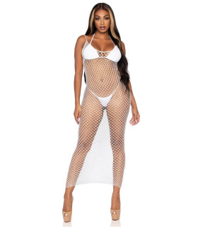 Платье длинное One Size Never Enough Leg Avenue, в крупную сетку, белое - No Taboo