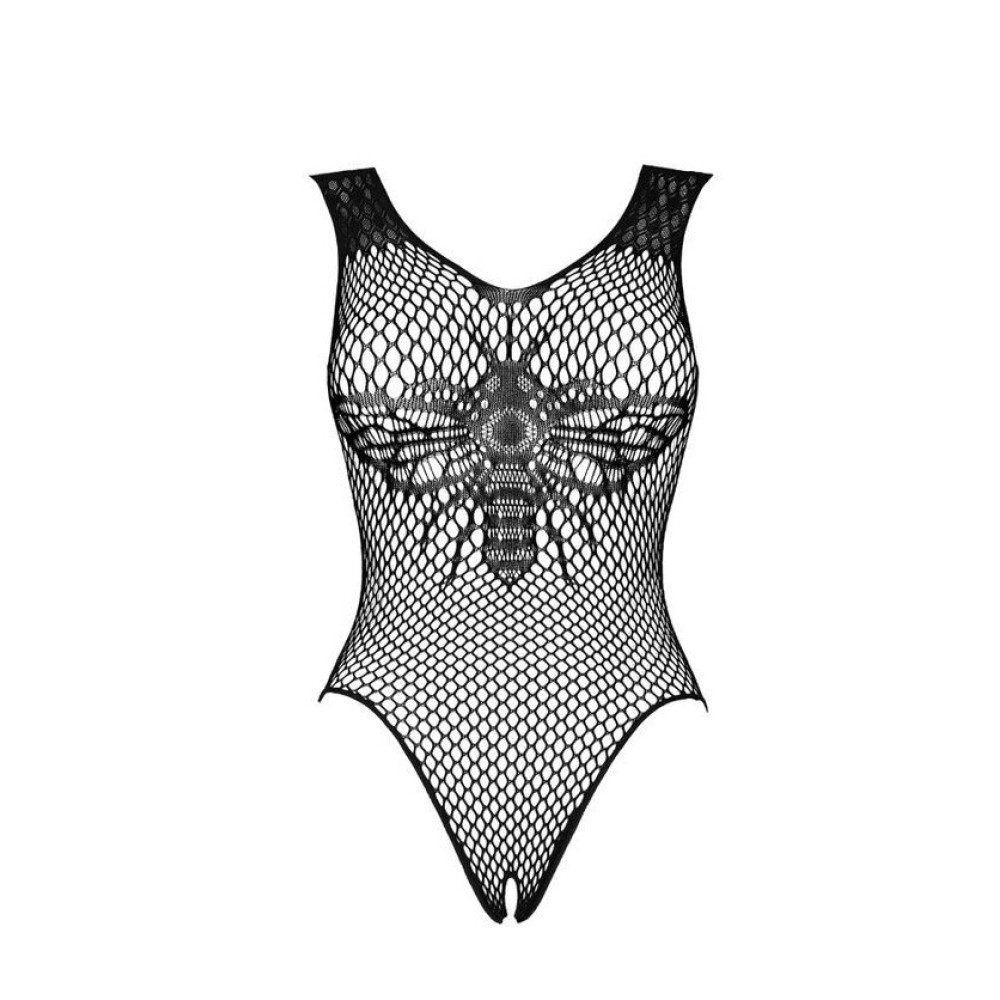 Боди сексуальное в сетку One Size B134 Obsessive, с интимным вырезом, черное, фото №3 — секс шоп Украина, NO TABOO