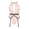 Сексуальное боди Obsessive Lilines, L/XL, кружевное, с держателями для чулок, розовое, фото №3 — секс шоп Украина, NO TABOO