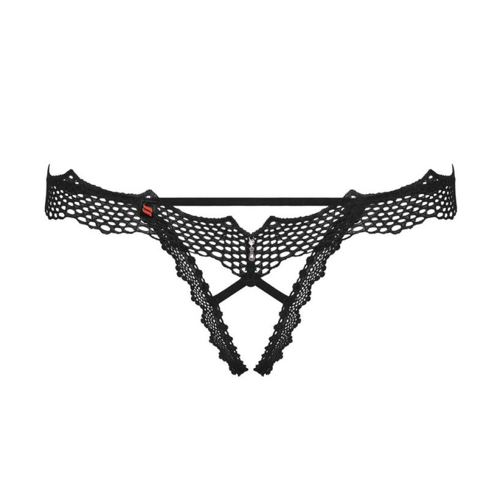 Трусики сексуальные L/XL Bravelle Obsessive, с интимным вырезом, черные, фото №3 — секс шоп Украина, NO TABOO