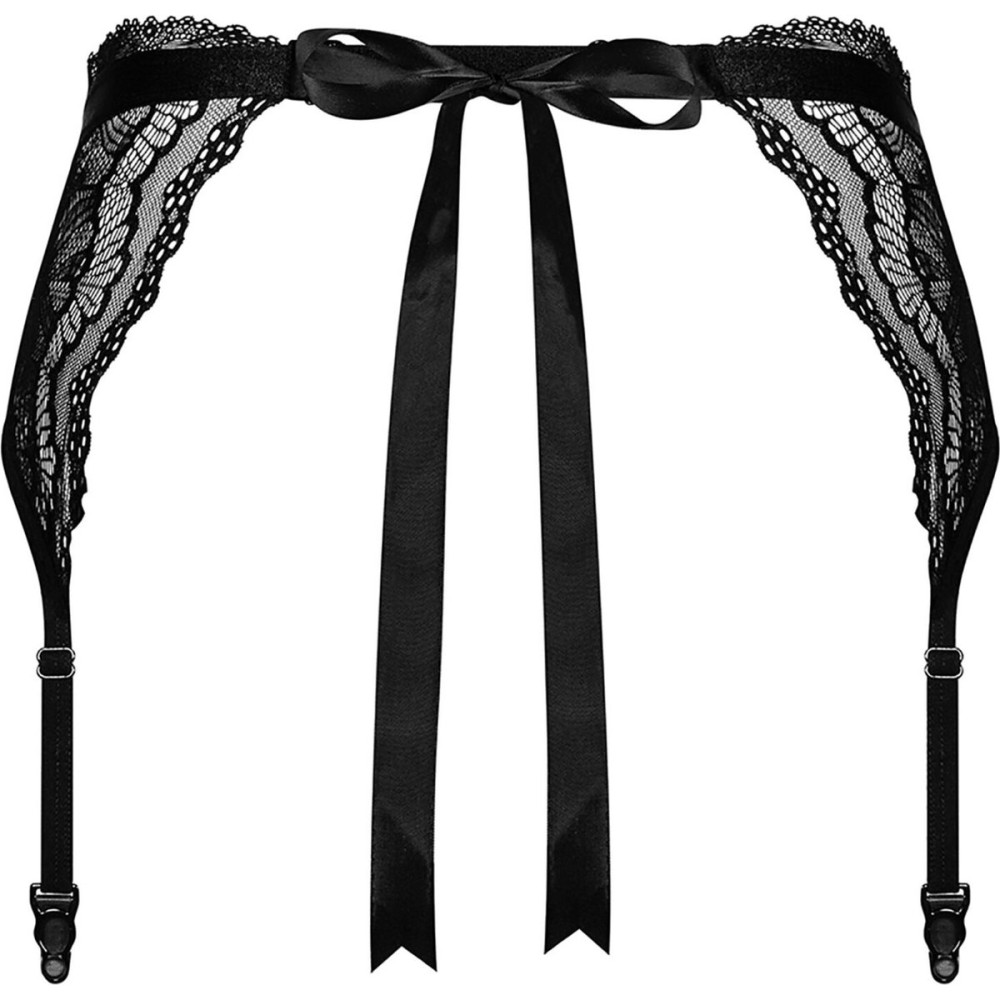 Пояс для чулок кружевной L/XL Obsessive Isabellia, с бантиком, черный, фото №4 — секс шоп Украина, NO TABOO