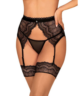 Пояс для чулок кружевной L/XL Obsessive Isabellia, с бантиком, черный - No Taboo