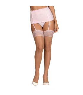 Чулки эротичные с кружевом L/XL Obsessive Girlly, бежевые - No Taboo