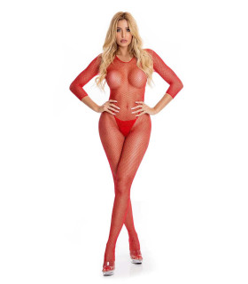 Бодистокинг эротичный с интимным вырезом S/M Risque Pink Lipstick, красный - No Taboo