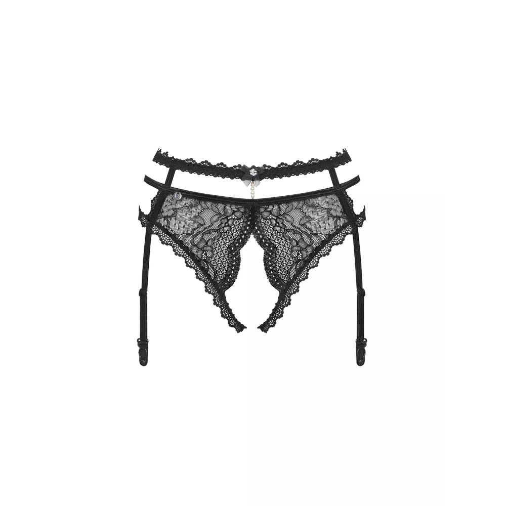 Сексуальный пояс для чулок XS/S Obsessive Pearlove, кружевной, с жемчугом, черный, фото №5 — секс шоп Украина, NO TABOO