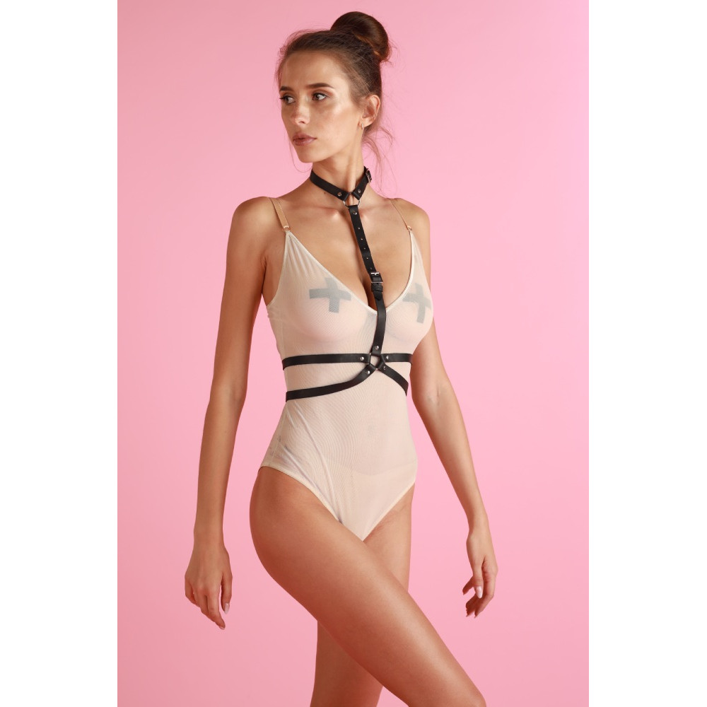 Портупея с ошейником One Size H2, экокожа, черная, фото №3 — секс шоп Украина, NO TABOO
