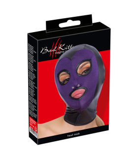 Маска на голову с открытыми глазами и ртом Bad Kitty, черно-фиолетовая, One Size - No Taboo