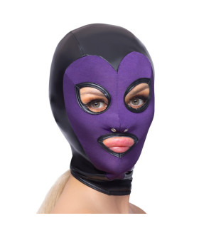 Маска на голову с открытыми глазами и ртом Bad Kitty, черно-фиолетовая, One Size - No Taboo