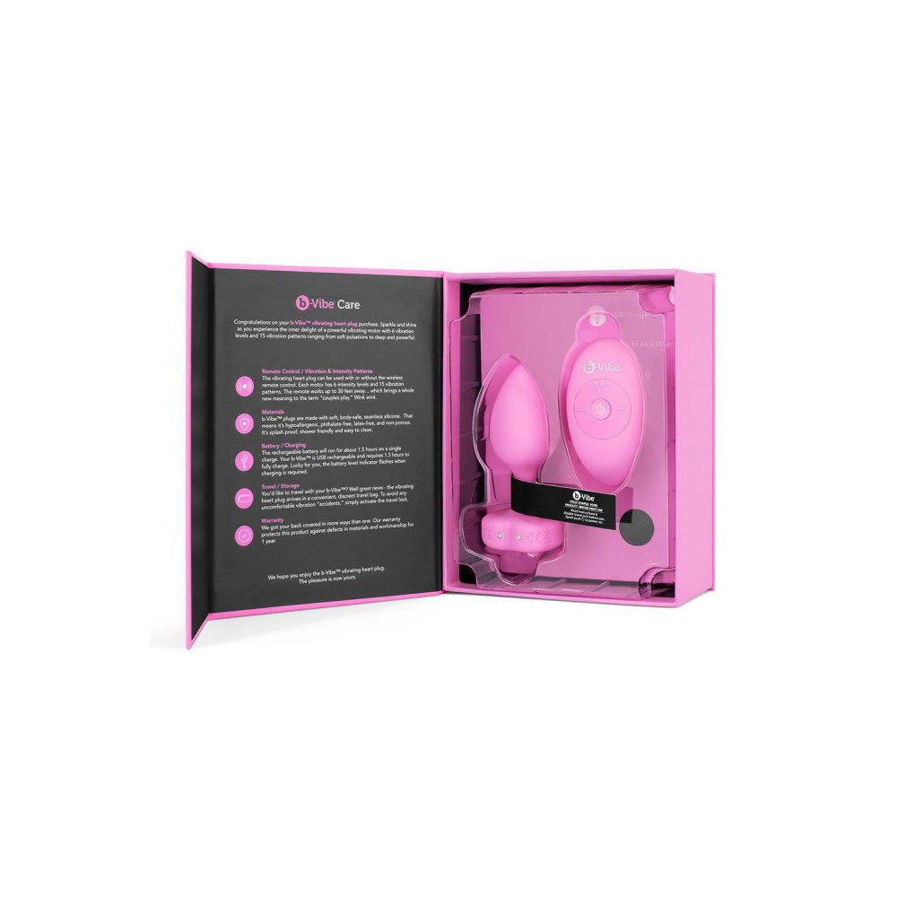 Анальная пробка с кристаллом S/M b-Vibe, с вибрацией, силиконовая, розовая, 7.6 х 3.7 см фото №9 — секс игрушки: Украина, NO TABOO