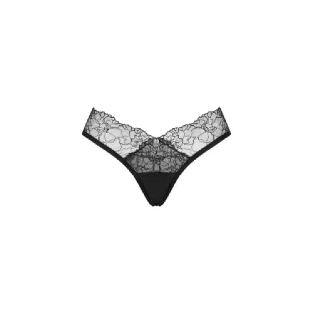 Трусики эротические M/L Obsessive Bella Rou, кружевные, черные, фото №3 — секс шоп Украина, NO TABOO