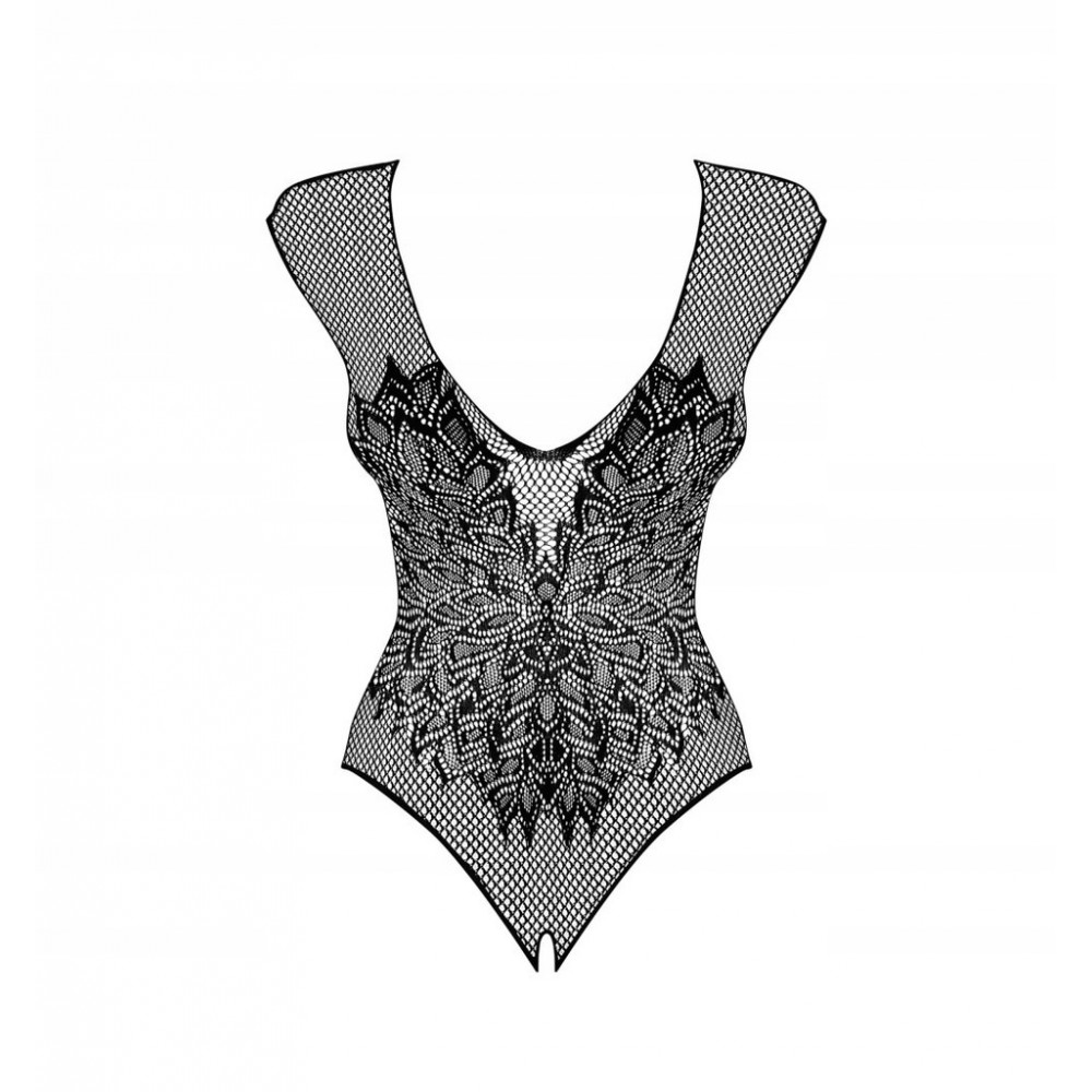 Боди с интимным вырезом XL/XXL Obsessive B112, сетчатое, с узором, черное, фото №3 — секс шоп Украина, NO TABOO