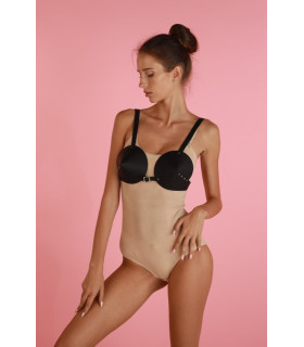 Бюстгальтер конусний One Size L27, Candy Hero з натуральної шкіри, чорний - No Taboo