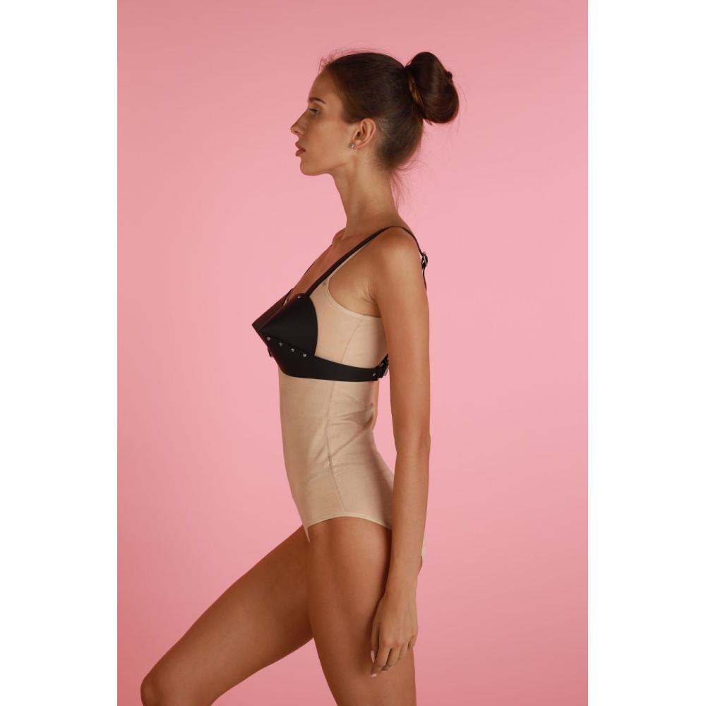 Бюстгальтер конусный One Size L27, Candy Hero из натуральной кожи, черный, фото №5 — секс шоп Украина, NO TABOO