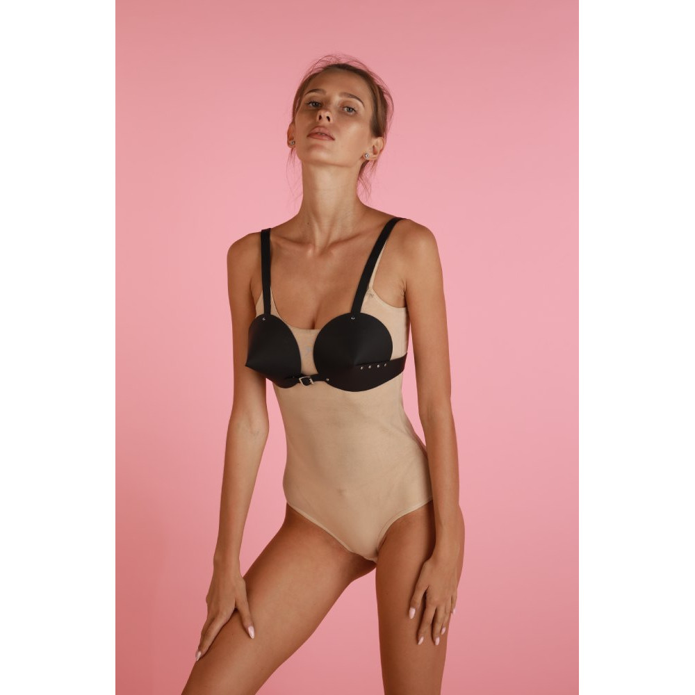 Бюстгальтер конусный One Size L27, Candy Hero из натуральной кожи, черный, фото №6 — секс шоп Украина, NO TABOO