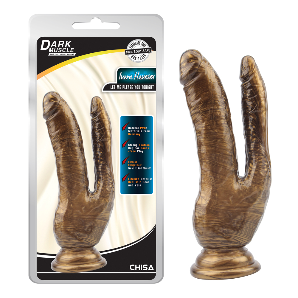 Фалоимитатор двойной реалистичный Chisa Dark Muscle, золотой, 19.5 х 3.1 см фото №0 — секс игрушки: Украина, NO TABOO